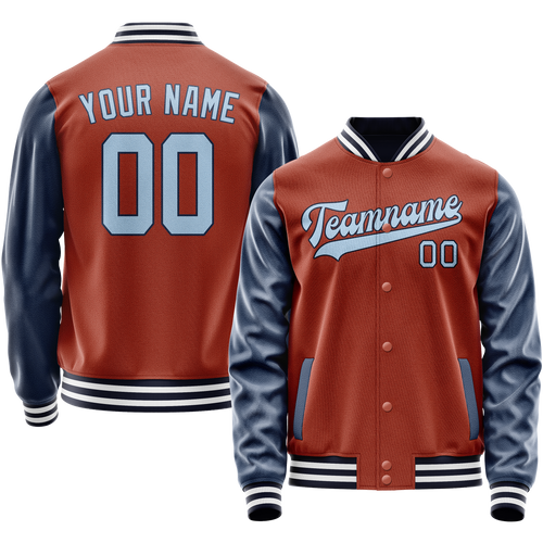 Custom Texas-Orange Navy Solid Color Varsity Letterman Jacket