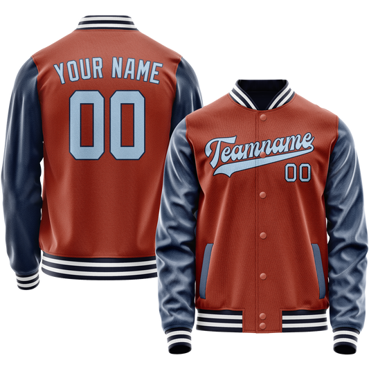 Custom Texas-Orange Navy Solid Color Varsity Letterman Jacket