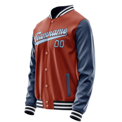 Custom Texas-Orange Navy Solid Color Varsity Letterman Jacket