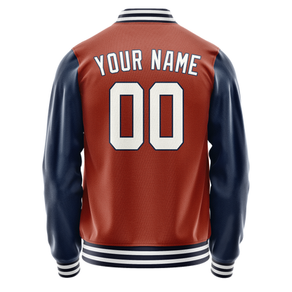 Custom Texas-Orange Navy Solid Color Varsity Letterman Jacket