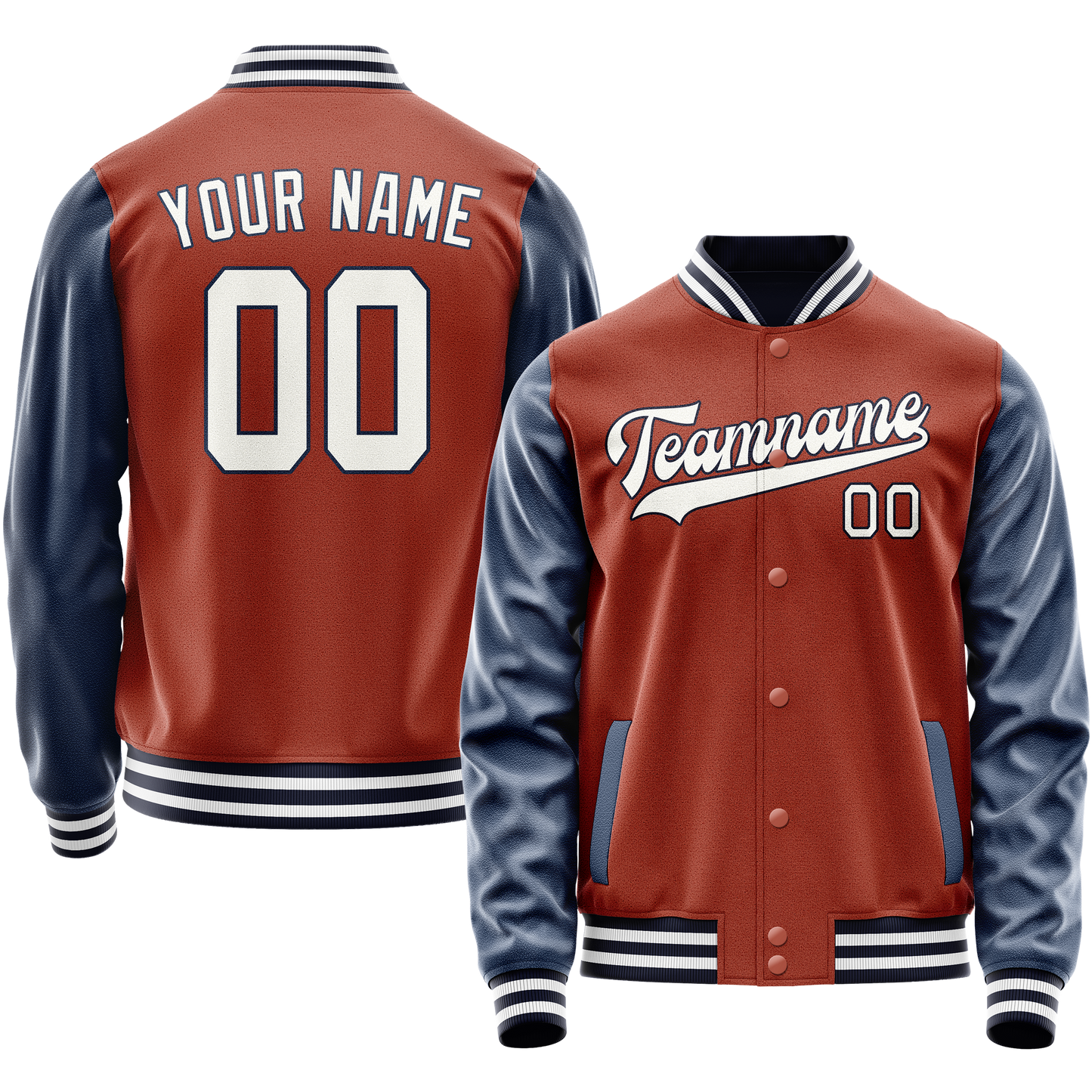 Custom Texas-Orange Navy Solid Color Varsity Letterman Jacket