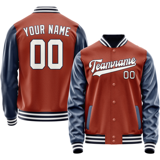 Custom Texas-Orange Navy Solid Color Varsity Letterman Jacket