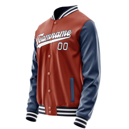 Custom Texas-Orange Navy Solid Color Varsity Letterman Jacket