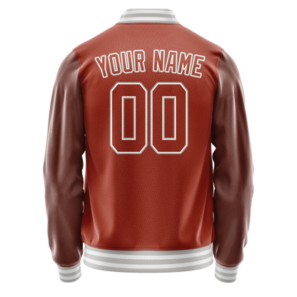 Custom Texas-Orange White Solid Color Varsity Letterman Jacket