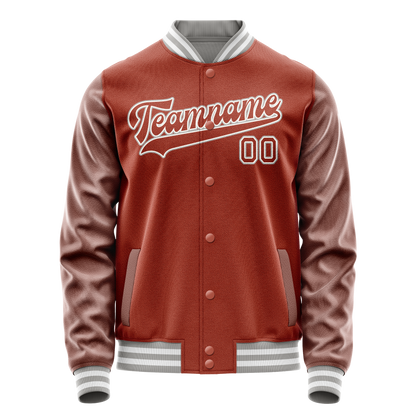 Custom Texas-Orange White Solid Color Varsity Letterman Jacket