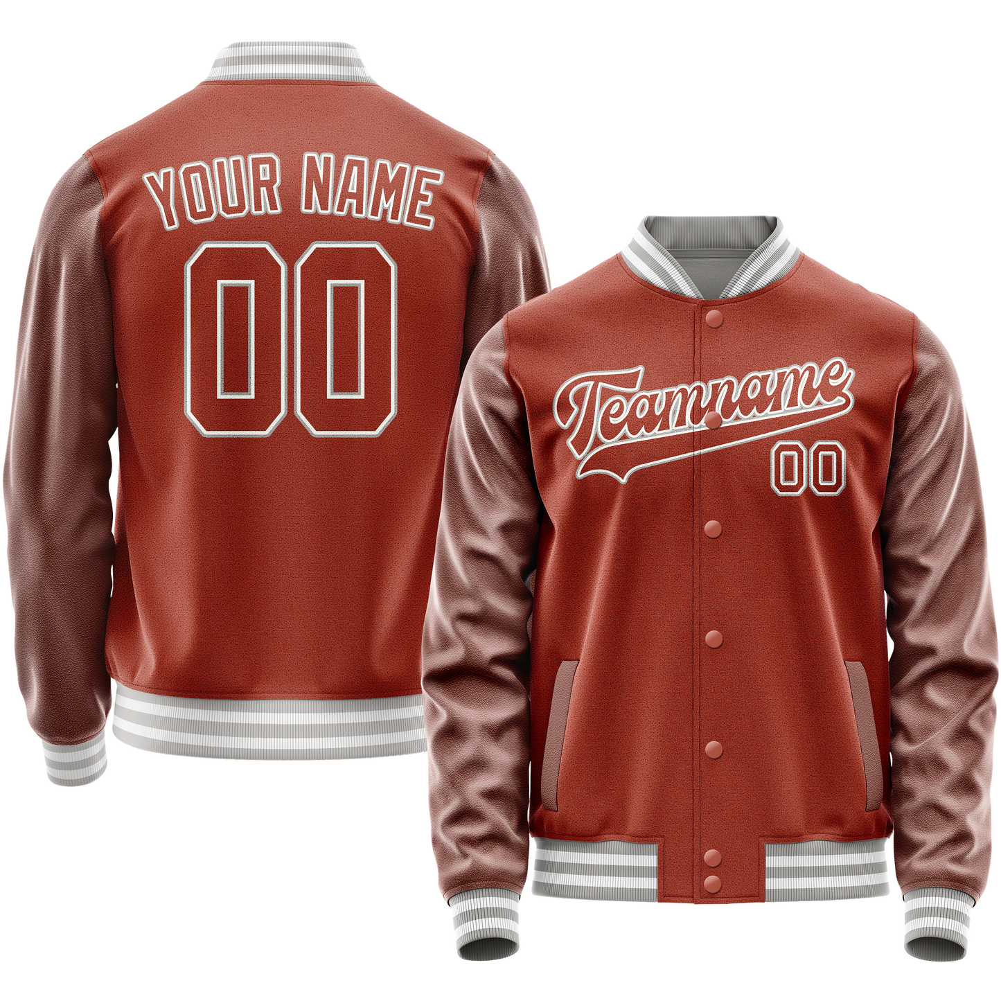 Custom Texas-Orange White Solid Color Varsity Letterman Jacket