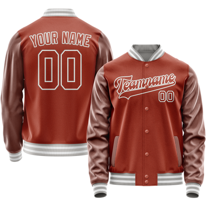 Custom Texas-Orange White Solid Color Varsity Letterman Jacket