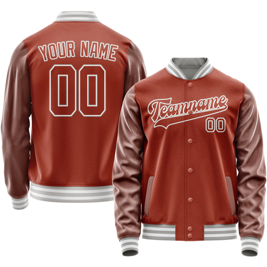 Custom Texas-Orange White Solid Color Varsity Letterman Jacket