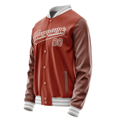 Custom Texas-Orange White Solid Color Varsity Letterman Jacket