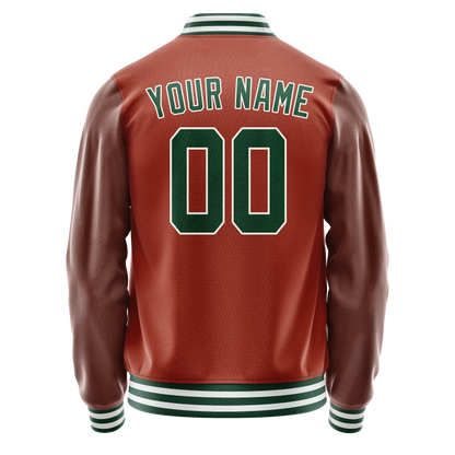 Custom Texas-Orange Kelly-Green Solid Color Varsity Letterman Jacket