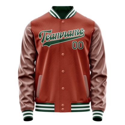 Custom Texas-Orange Kelly-Green Solid Color Varsity Letterman Jacket
