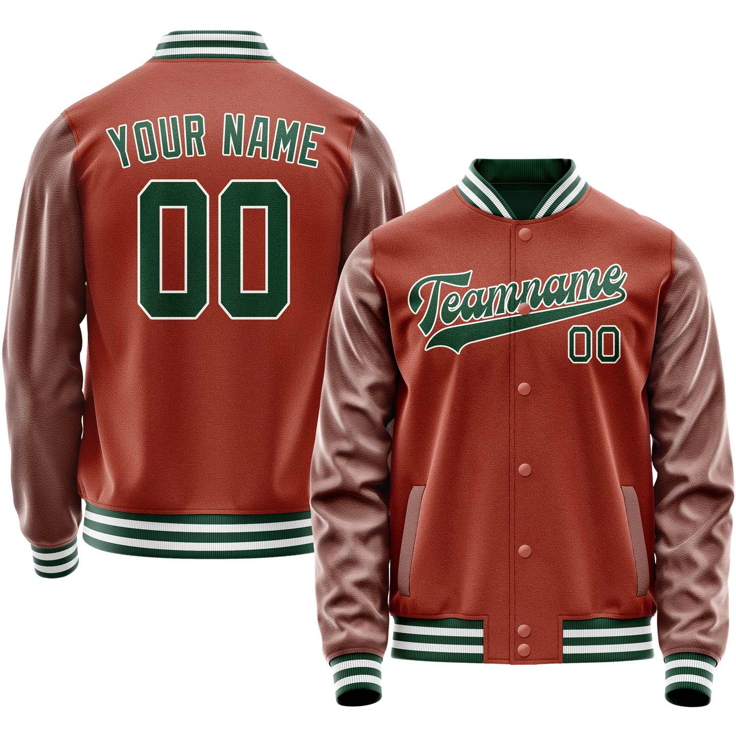 Custom Texas-Orange Kelly-Green Solid Color Varsity Letterman Jacket