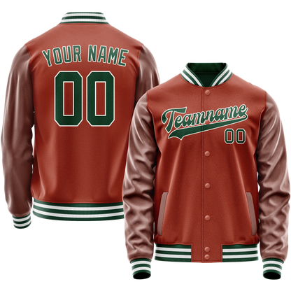 Custom Texas-Orange Kelly-Green Solid Color Varsity Letterman Jacket