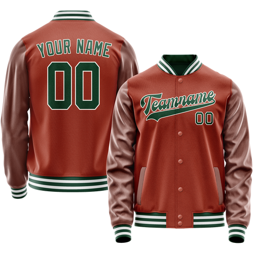 Custom Texas-Orange Kelly-Green Solid Color Varsity Letterman Jacket