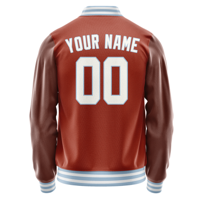 Custom Texas-Orange White Solid Color Varsity Letterman Jacket