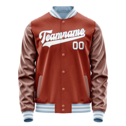 Custom Texas-Orange White Solid Color Varsity Letterman Jacket