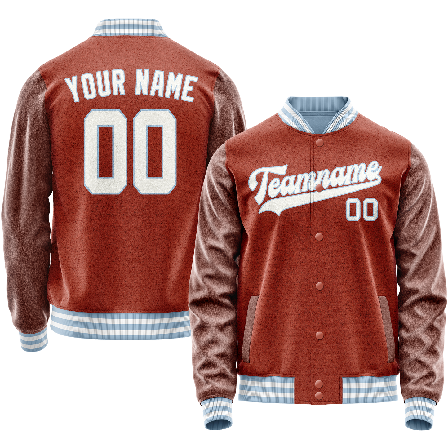 Custom Texas-Orange White Solid Color Varsity Letterman Jacket