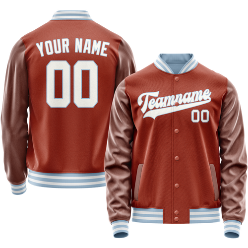 Custom Texas-Orange White Solid Color Varsity Letterman Jacket