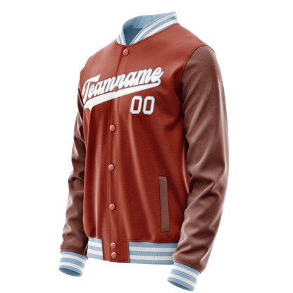 Custom Texas-Orange White Solid Color Varsity Letterman Jacket