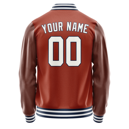 Custom Texas-Orange White Solid Color Varsity Letterman Jacket