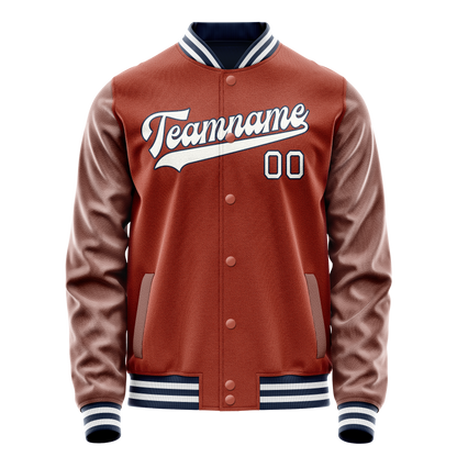 Custom Texas-Orange White Solid Color Varsity Letterman Jacket