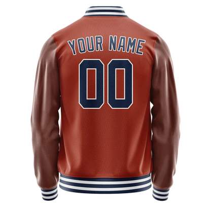 Custom Texas-Orange Navy Solid Color Varsity Letterman Jacket