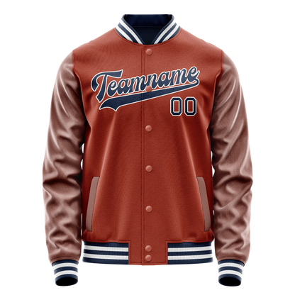 Custom Texas-Orange Navy Solid Color Varsity Letterman Jacket