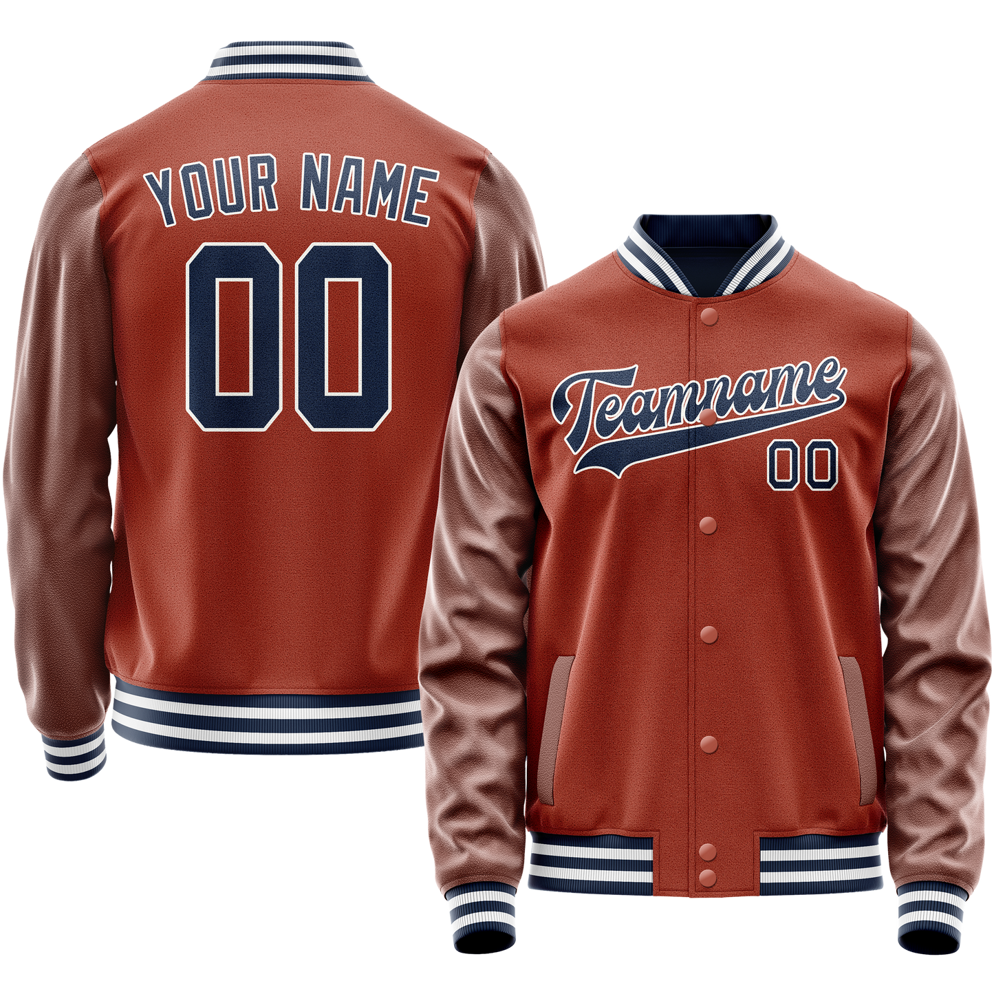 Custom Texas-Orange Navy Solid Color Varsity Letterman Jacket