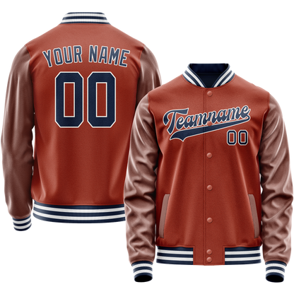 Custom Texas-Orange Navy Solid Color Varsity Letterman Jacket