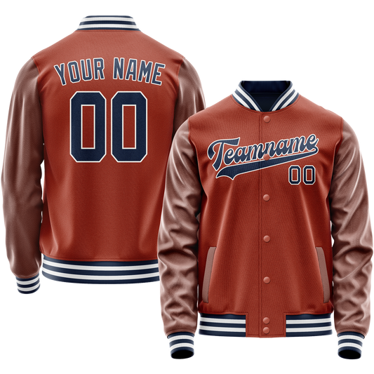 Custom Texas-Orange Navy Solid Color Varsity Letterman Jacket