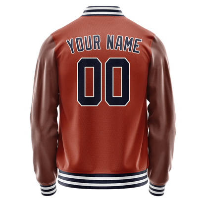 Custom Texas-Orange Navy Solid Color Varsity Letterman Jacket