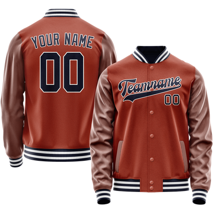 Custom Texas-Orange Navy Solid Color Varsity Letterman Jacket