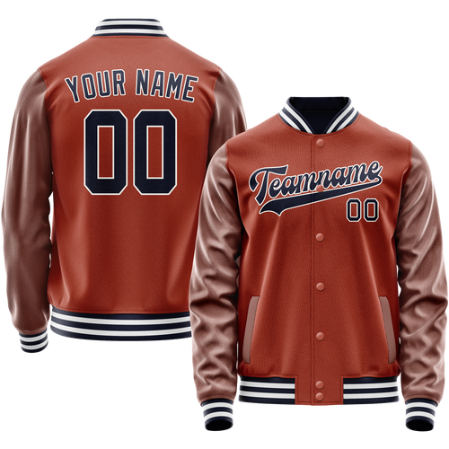 Custom Texas-Orange Navy Solid Color Varsity Letterman Jacket