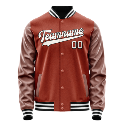 Custom Texas-Orange White Solid Color Varsity Letterman Jacket