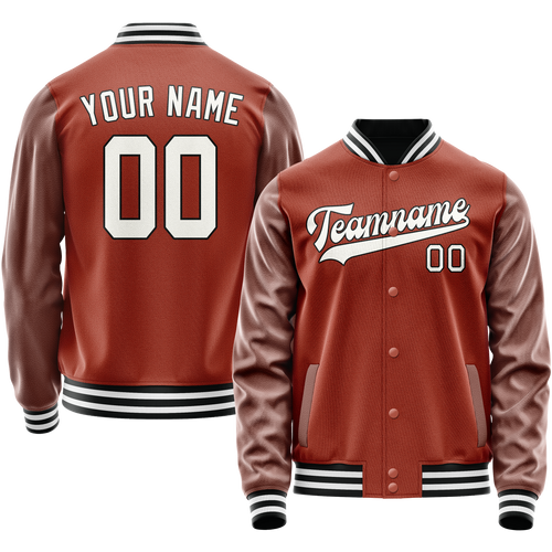 Custom Texas-Orange White Solid Color Varsity Letterman Jacket