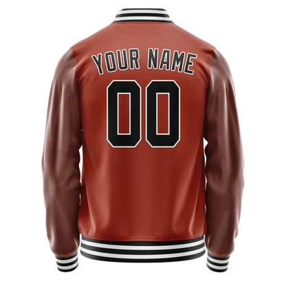 Custom Texas-Orange Black Solid Color Varsity Letterman Jacket