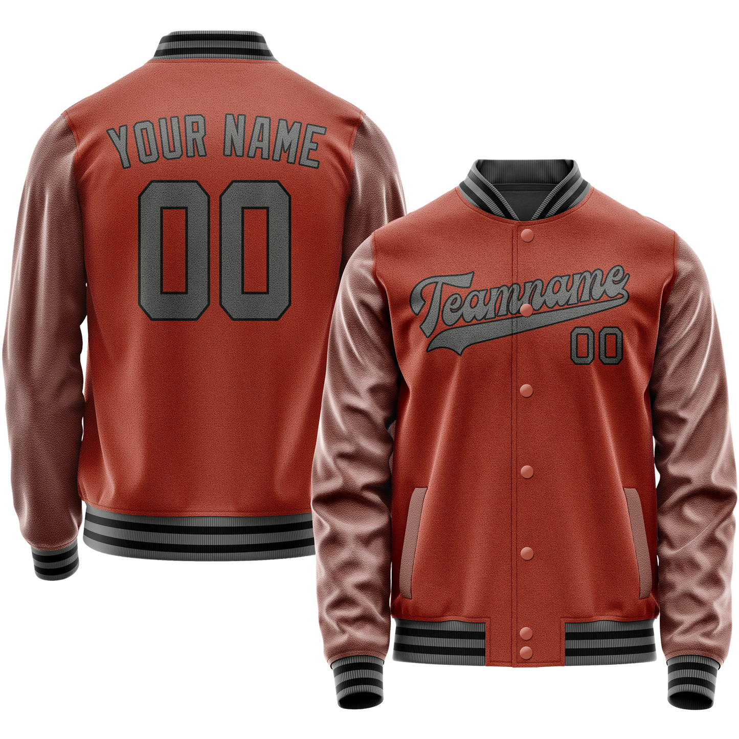 Custom Texas-Orange Gray Solid Color Varsity Letterman Jacket
