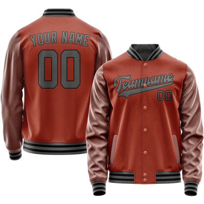 Custom Texas-Orange Gray Solid Color Varsity Letterman Jacket