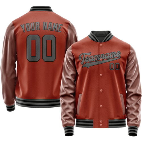 Custom Texas-Orange Gray Solid Color Varsity Letterman Jacket