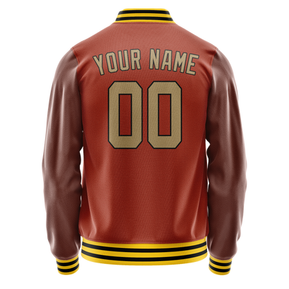 Custom Texas-Orange Old-Gold Solid Color Varsity Letterman Jacket