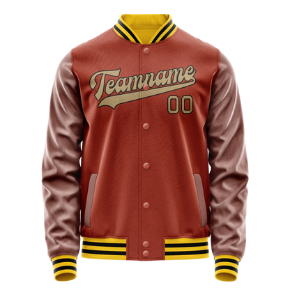 Custom Texas-Orange Old-Gold Solid Color Varsity Letterman Jacket
