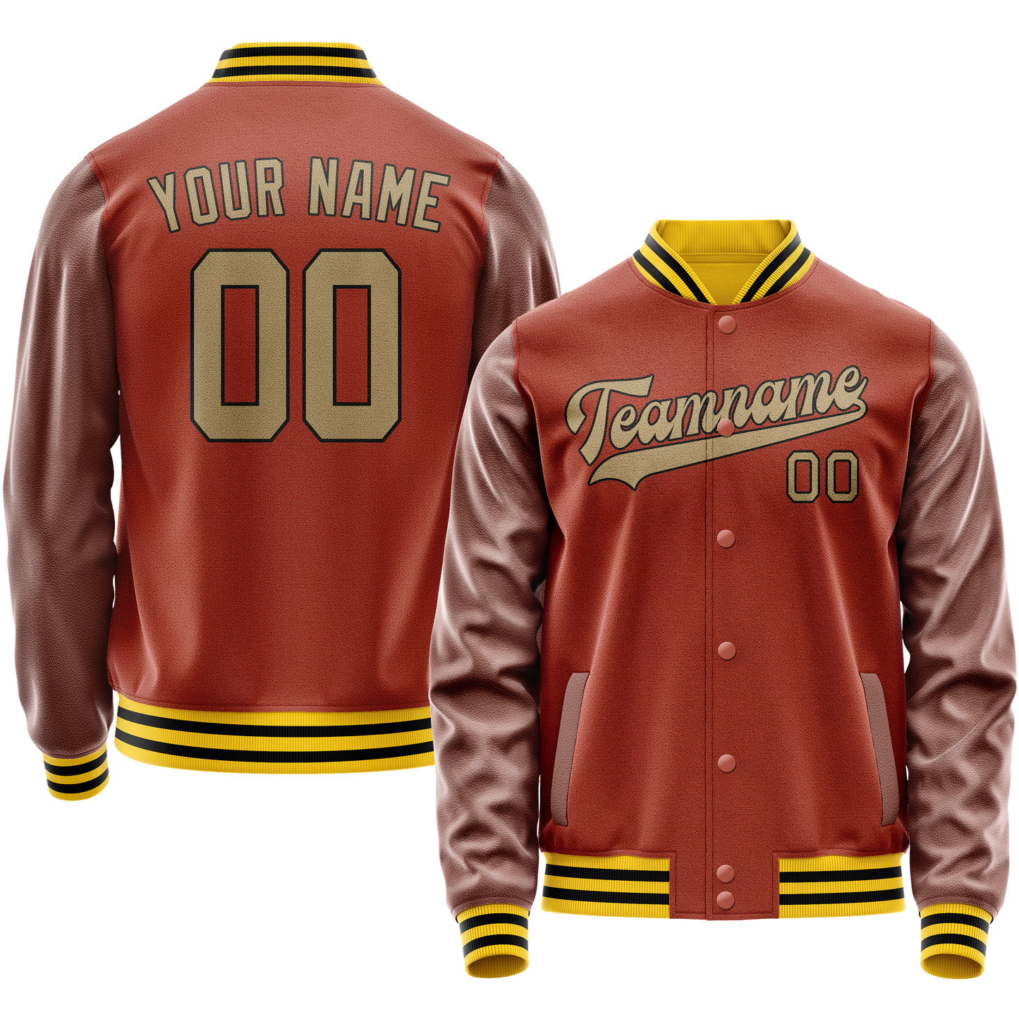 Custom Texas-Orange Old-Gold Solid Color Varsity Letterman Jacket