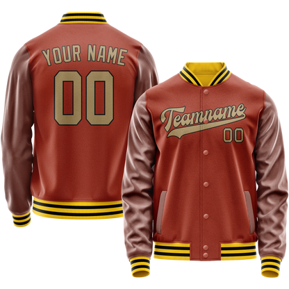 Custom Texas-Orange Old-Gold Solid Color Varsity Letterman Jacket