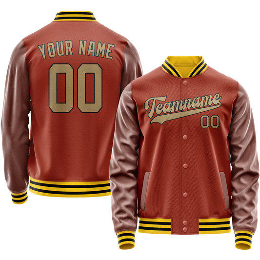 Custom Texas-Orange Old-Gold Solid Color Varsity Letterman Jacket
