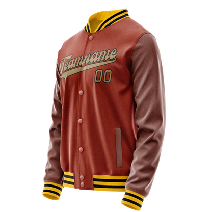 Custom Texas-Orange Old-Gold Solid Color Varsity Letterman Jacket
