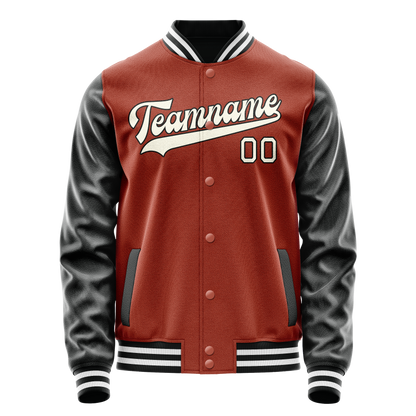 Custom Texas-Orange Black Solid Color Varsity Letterman Jacket