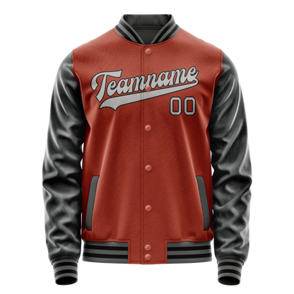 Custom Texas-Orange Black Solid Color Varsity Letterman Jacket