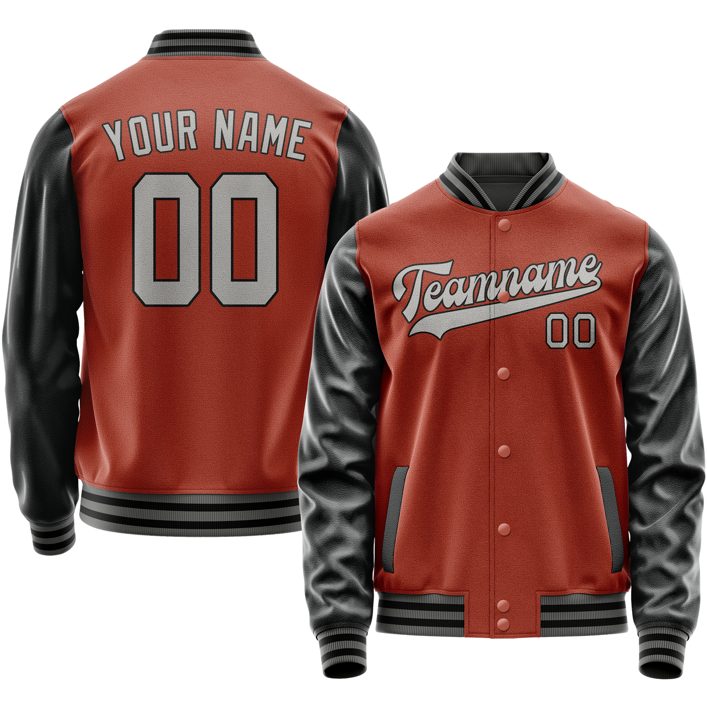 Custom Texas-Orange Black Solid Color Varsity Letterman Jacket
