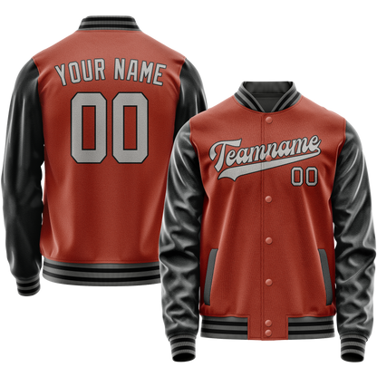 Custom Texas-Orange Black Solid Color Varsity Letterman Jacket