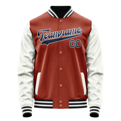 Custom Texas-Orange White Solid Color Varsity Letterman Jacket